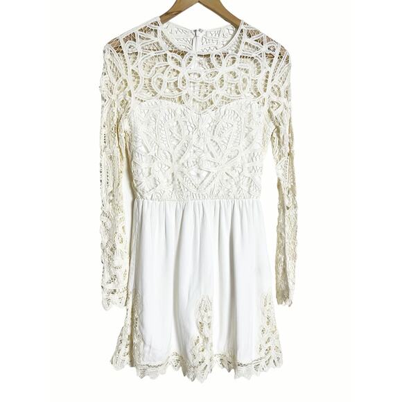 SAYLOR Ivory Josie Battenberg Long Sleeve Crochet Lace A-Line Mini Dress Size XS - Picture 3 of 12